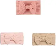 [Risipu] Baby Bow Headband,3pcs Hair Bands,Baby Girl Gift,Nylon Headband,Soft Elastic Hair Accessories for Girls,Perpect for Newborn Photography Props (Pink, Light Pink, Coffee)