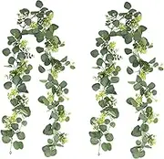 2 pcs Artificial Eucalyptus Wreath Plant,Home Decoration Eucalyptus Lleaves Vine Green Plant Simulation Vine, Family Wedding Party Decoration
