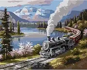 Paint by Number for Adults. Train Paint by Numbers for Adults Beginner Drawing Paintwork with 3 Paintbrushes Paint Canvas Oil Painting 16” x 20”
