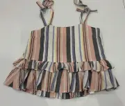 Ladies size 10 DOTTI Pink Blue Striped Linen Blend Top. *NEW* RRP $39.95