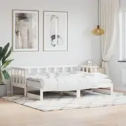 Daybed with Trundle Solid Wood Frame, White Bedframe for Bedroom Furniture, Twin Size, Slats, Portable, Foldable, Storage Base, 90x190 cm