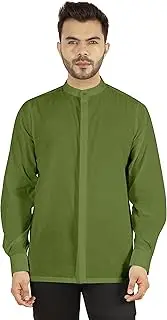 [Bestman] Mens Solid Shirt Mandarin Collar Long Sleeve Button-Up Formal Shirts Office Wear Green