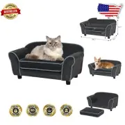 Elegant Dark Black Pet Bed with Soft Plush Cushion for Small Dogs and Cats