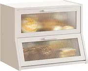 [GHWIE] Double Layer Bamboo Bread Box for Kitchen Counter,Large Capacity Bread Storage Bin,Bread Container with Acrylic Wavy Door Panel (White, Medium)