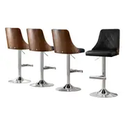 4X Bar Stool Wood Swivel Adjustable Kitchen Counter Stool Leather Black