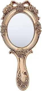 NOLITOY Handle Mirror Chic Mirror Hand Mirror Hand Held Makeup Mirror Bedroom Hanging Mirror Gold Trim Mirror Handheld Makeup Mirror Magnification Travel Vanity Resin Golden