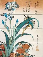 Tile Mural Kingfisher with Irises Hokusai Kitchen Wall Backsplash Marble Ceramic