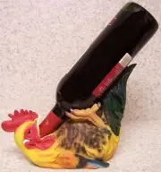 Wine Bottle Holder and/or Decorative Sculpture Yellow Rooster green tail NEW
