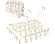 Clothes Drying Racks Foldable Clip Hangers Drip Hanger Plastic with 32 Drying Clips Wind-Proof Hook Underwear Hanger with Clips Plastic Laundry Cl