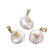 5x Nuggets with Heart Natural Cultured Freshwater Pearl Pendants Brass Findings