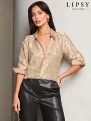 Lipsy Champagne Gold Long Sleeve Button Through Shirt (AC0596) | $92