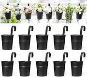 Dahey 8 Pcs Hanging Flower Pots Metal Iron Bucket Planter for Railing Fence Balcony Garden Home Decoration Flower Holders with Detachable Hooks, Black