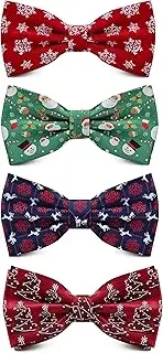 [GUSLESON] 4PCS Men's Christmas Bow tie Double Fold Pre-Tied Bow ties Snow Tree Pattern