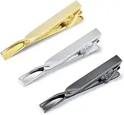 [KOMI] 3 Pairs Set of Mens Gold Silver and Gun Colored Tie Clips Classic mens Metal Tie Clip Gift Box for Meetings and Business Parties, 2, Gemstone, No Gemstone