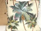 19" Hawaiian Tropical Cotton Barkcloth Fabric CORDED FEATHER PILLOW ~Palm Trees~