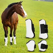 [JOROBURO] 4PCS Horse Boots, White PU Shell Horse Front Back Leg Guard Boot Wrap Protector, Riding Equipment During Jumping Obstacles Horse Fly Boots Set for Horses