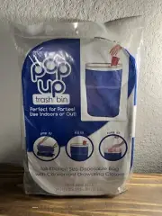 Flings Pop-Up Trash Bin NEW SEALED Package Blue Tall Kitchen Size 1 Pc 13 Gallon