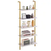 Industrial 5 Tier Wall Mount Pipe Shelf Gold White 64x30x1825cm Home Decor