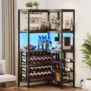 L Shaped Large Corner Wine Rack with Led Light for Liquor Glasses Storage Shelf