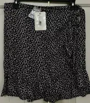 NWT GB size S black white side tie short skirt with ruffle hem juniors