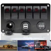 6 GANG RED ROCKER SWITCH PANEL CAR MARINE BOAT LED BREAKER + VOLTMETER + 2 USB (for: Honda Civic)