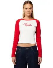 [Abrand Jeans] Texas Tuxedo Raglan Long Sleeve Tee in Red