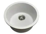 460*460*220 Kitchen Sink Laundry White Granite Stone Round Sinks Single Bowl Basin [44-GS4646W]