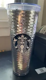 Starbucks Silver Sequins Cold Cup Tumbler 24 oz~NEW, NO STRAW!