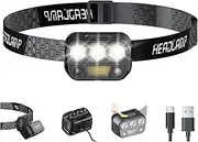 Ultra Bright Headlamps 6 Light Modes Motion Sensor Headlight LED Rechargeable Comfortable Head lamp for Adult Kid, Lightweight Adjustable Headband for Outdoor Camping Running Walking