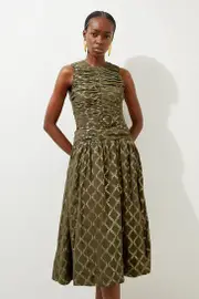 Petite Metallic Viscose Georgette Beaded Woven Maxi Dress