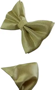 [Zasel] Mens Honey Yellow Plain Coloured Checkered Bow Tie & Matching Pocket Square Set