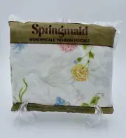 1980's SPRINGMAID Wondercale No Iron Percale Double Fitted Sheet Floral NOS USA