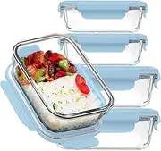 Glass Food Storage Containers 5 Pack,Three Sizes Glass Meal Prep Containers with Snap Lock Leakproof Lids,Lunch Box for Microwave,Freezer,Oven and Dishwasher (Sky blue)