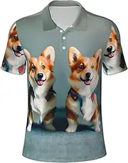 [YANYU] Wearing Clothes Cute Corgi Dogs Print Polo Shirts Short Sleeve Men Summer Gifts Sports Everyday Wear Various Occasions