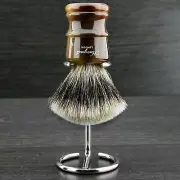 Synthetic Hair Shaving Brush Buffalo horn Handle + Brush Holder Luxury Gift