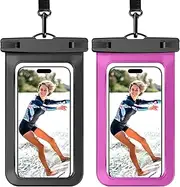 Woyinger [2 Pack Waterproof Phone Pouch, Universal Dry Bag Case Compatible for iPhone 16 15 14 13 12 Pro Max, IPX8 Beach Essentials Vacation Must Haves, Black & Bright Red - 8.3"