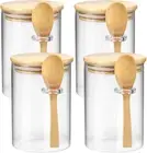 Hnvdkln 4Pcs Glass Jars with Bamboo Lids and Spoons 600ML Airtight Spice Jars...