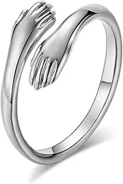 RIUKIU Romantic Two-Handed Embrace Ring, Fashionable Stainless Steel Men's and Women's Rings,Silver,12