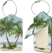 [FJWSLCH] Tropical Palm Tree Luggage Tag for Suitcases, 1 Suitcase Tags, Identifiers Travel Bag Tags for Luggage Travel Tags, Baggage Tags, Leather Name ID Labels and Metal Loop for Women Men