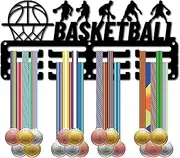 CREATCABIN Basketball Medal Hanger Display Medal Holder Rack Sports Metal Hanging Awards Iron Small Mount Decor Awards for Wall Home Badge Race Runner Marathon Medalist Black Athlete 11.4 x 5.1 Inch