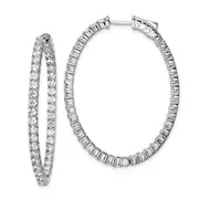 Sterling Silver Shimmer Rhodium-Plated 78 Stone 2.5mm Cz In And Out Oval Hinged Hoop Earrings