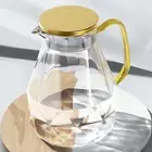 Glass Pitcher with Golden Lid (68Oz), Elegant Diamond Design Water Pitcher with