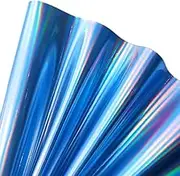 11.8"x53" Holographic Faux Leather Fabric, Mirror Reflective Vinyl for DIY Hair Bows Bags Sewing Crafts (Sky Blue)