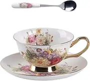 Vintage Fine Saucer Set,Bone China Ceramic Tea Cup Coffee Cup, Gold Trim Fine Dining and Table Decor (Color : B, Size : 200 ml)