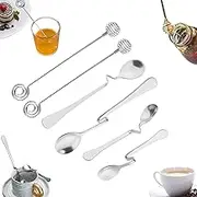 Set of 6 Honey Spoons, Stainless Steel, Jam Spoons, Irregular Honey Spoon Set, Syrup Dipper, Hanging Jam Spoon with Spiral Dessert Spoon for Jam, Yogurt, Molasses