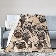 Pug Dog Throw Blanket Soft Cozy Plush Warm Fleece Blanket for Sofa Couch Bed 80"X60"