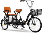 Folding Adult Tricycle,16inch Tandem Tricycle with Rear seat for Elderly,3 Wheels Cruiser Trike Bike with Sensitive Brakes,Saddle and Handlebar Height Adjustable,Cargo and Manned Trike