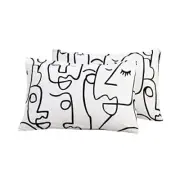 Pillow Cases 100% Cotton Queen Size Set of 2 Abstract Face Print Bed Pillow C...