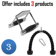3-Piece Cable Machine Attachments Set Double D Row Handle Tricep Rope Carabiner