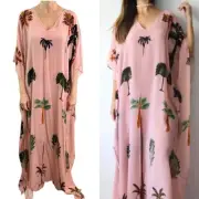 Libby Watkins Size OS 8 10 12 14 16 18 Pink Silk La Palma long split hem kaftan